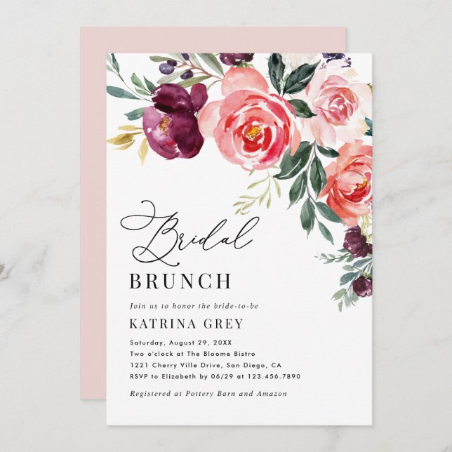 Invitation Rustique Floral Bridal Brunch Douche (Devant / Derrière)