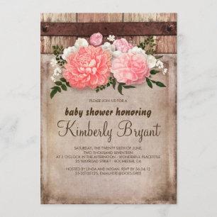 Invitation Rustique Floral Burlap Grange Baby shower en bois