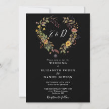 Rustique Floral Coeur noir et blanc Mariage