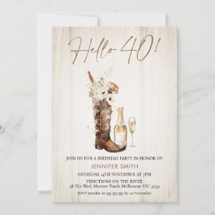 Invitation Rustique Floral Cowgirl Bottle 40e anniversaire