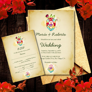 Invitation Rustique Floral Heart Mexicain Mariage RSVP Enclôt
