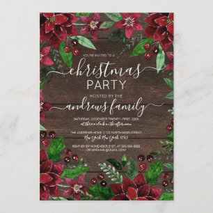 Invitation Rustique Floral Holly Ivy Aquarelle Bois Noël