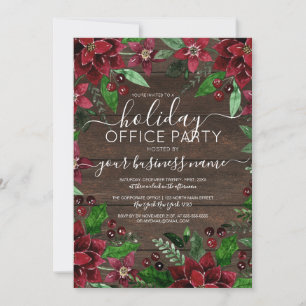 Invitation Rustique Floral Holly Ivy Bois Entreprise Vacances