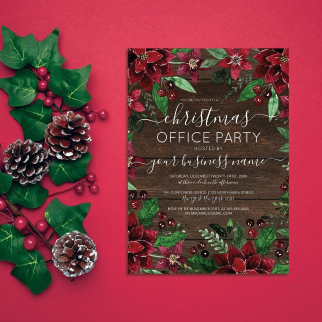 Invitation Rustique Floral Holly Ivy Wood Entreprise Noël (Créateur téléchargé)