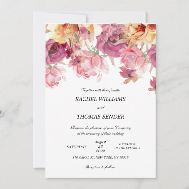 Invitation Rustique Floral Mariage Automne Aquarel (Devant)
