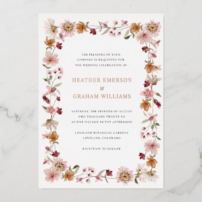 Invitation Rustique Floral Mariage Foil (Recto)