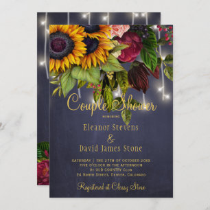 Invitation Rustique floral marine bordeaux douche couple d'hi