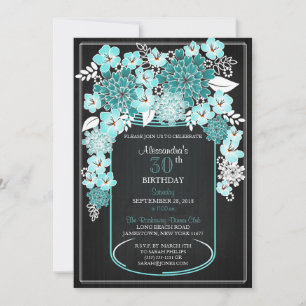 Invitation Rustique Floral Mason Jar Chalkboard Anniversaire 