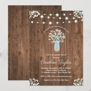 Invitation Rustique Floral Mason Jar éclaire bébé garçon douc