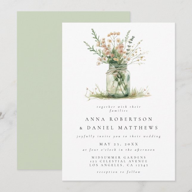 Invitation Rustique Floral Mason Jar Mariage (Devant / Derrière)