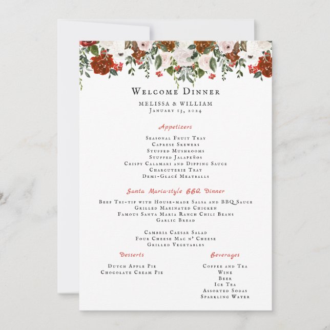 Invitation Rustique Floral | Menu de mariage bohème botanique (Devant)