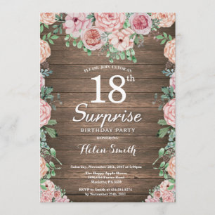 Invitation Rustique Floral Peonies rose Surprise 18e annivers