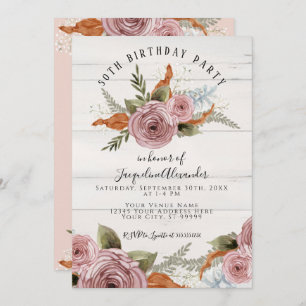 Invitation Rustique Floral Peony Dusty Rose Aquarelle Anniver