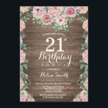 Invitation Rustique Floral Pink Peonies 21e anniversaire<br><div class="desc">Rustique Floral Pink Peonies 21e anniversaire Invitation pour femmes. Fleur florale aquarelle. Elégante Rose rose et Fleurs de pivoine. Anniversaire adulte. Arrière - plan rustique en bois. Country Vintage Retro. 13ème 15ème 16ème 18ème 20ème 21ème 30ème 40ème 50ème 60ème 70ème 80ème 90ème 100ème, tout âge. Pour plus de personnalisation, cliquez...</div>