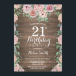 Invitation Rustique Floral Pink Peonies 21e anniversaire<br><div class="desc">Rustique Floral Pink Peonies 21e anniversaire Invitation pour femmes. Fleur florale aquarelle. Elégante Rose rose et Fleurs de pivoine. Anniversaire adulte. Arrière - plan rustique en bois. Country Vintage Retro. 13ème 15ème 16ème 18ème 20ème 21ème 30ème 40ème 50ème 60ème 70ème 80ème 90ème 100ème, tout âge. Pour plus de personnalisation, cliquez...</div>