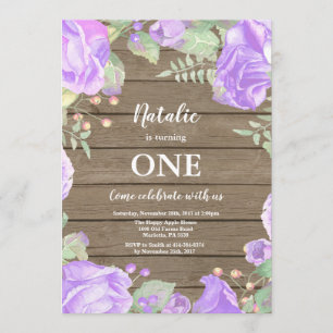 Invitation Rustique Floral Première 1ère Fille Anniversaire I