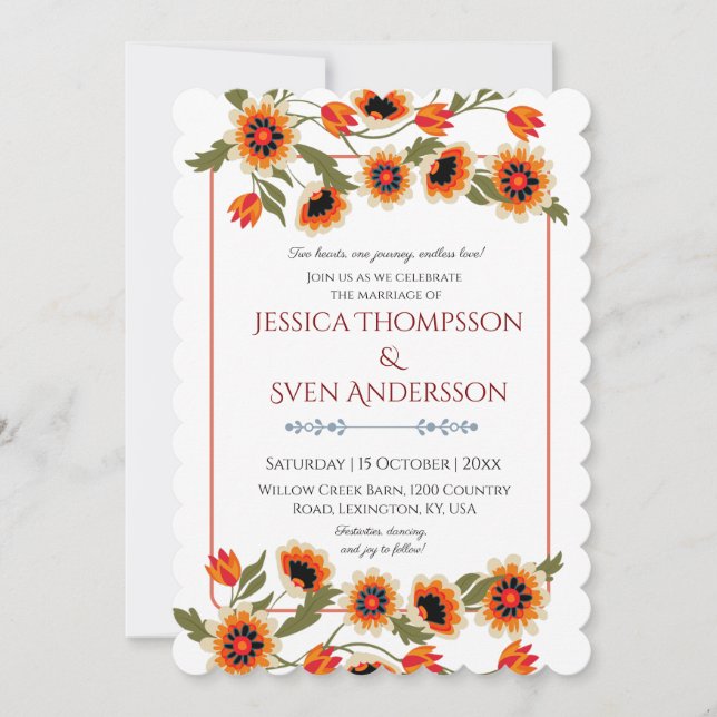 Invitation Rustique Floral Scandinave Mariage inspiré Folk (Devant)