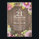 Invitation Rustique Floral Surprise 21ème anniversaire Invita<br><div class="desc">Rustic Floral Surprise 21e Invitation d'anniversaire pour les femmes. Aquarelle Floral,  Rose,  arrière - plan de bois rustique. Pour plus de personnalisation,  cliquez sur le bouton "Customiser" et utilisez notre outil de conception pour modifier ce modèle.</div>