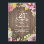 Invitation Rustique Floral Surprise 21ème anniversaire Invita<br><div class="desc">Rustic Floral Surprise 21e Invitation d'anniversaire pour les femmes. Aquarelle Floral,  Rose,  arrière - plan de bois rustique. Pour plus de personnalisation,  cliquez sur le bouton "Customiser" et utilisez notre outil de conception pour modifier ce modèle.</div>