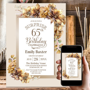 Invitation Rustique Floral Surprise 65e fête d'anniversaire