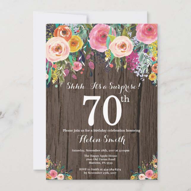 Invitation Rustique Floral Surprise 70e anniversaire Invitati (Devant)