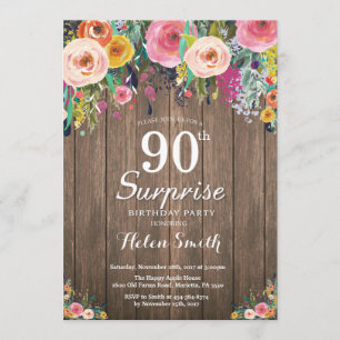 Invitation Rustique Floral Surprise 90e anniversaire Invitati