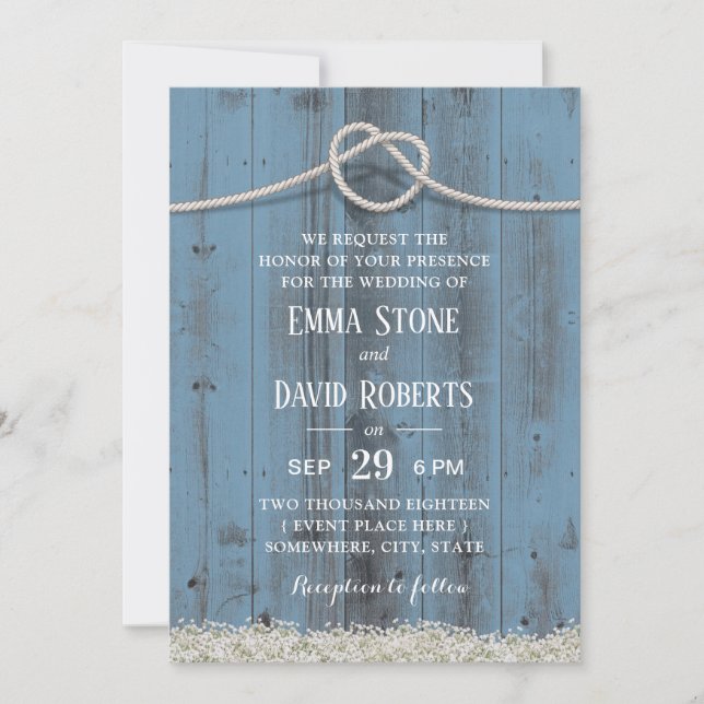 Invitation Rustique Floral Tying Knot Dusty Mariage bleu (Devant)
