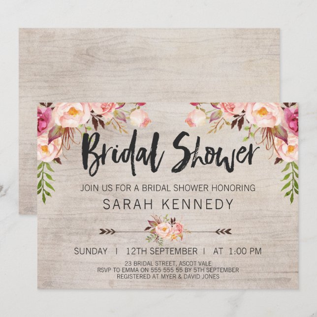 Invitation rustique florale de Fête de la mariée (Devant / Derrière)