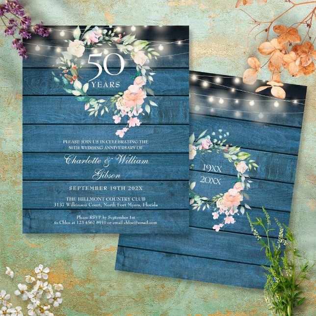 Invitation Rustique Florale pour les 50 ans de Mar (Créateur téléchargé)