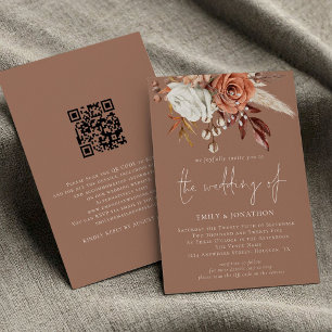 Invitation Rustique Florales en terre cuite QR Code Mariage B