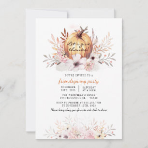 Invitation Rustique Friendsgiving Floral Fall Feuilles Citrou