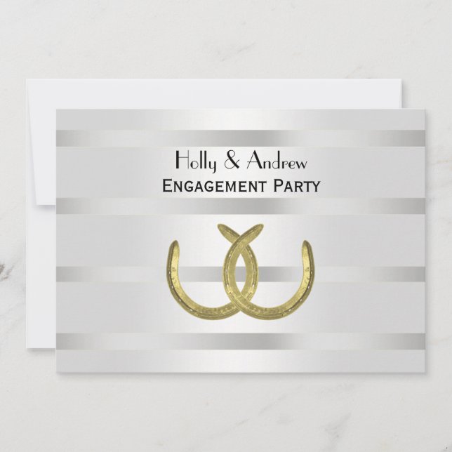Invitation Rustique Golden Horseshoe Argent Wht H Fiançailles (Devant)