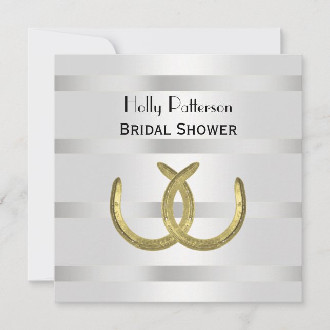 Invitation Rustique Golden Horseshoe Silver Wht Fête des mari (Devant)