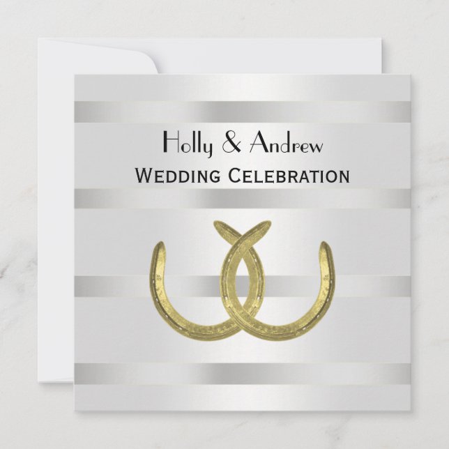 Invitation Rustique Golden Horseshoe Silver Wht Mariage (Devant)