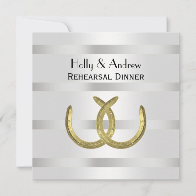 Invitation Rustique Golden Horseshoe Silver Wht Rehearsal Din (Devant)