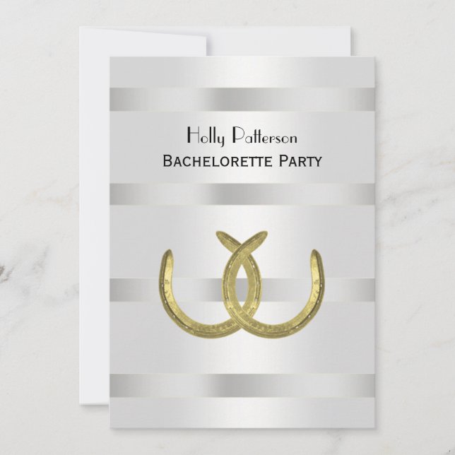 Invitation Rustique Golden Horseshoe Silver Wht V Bachelorett (Devant)