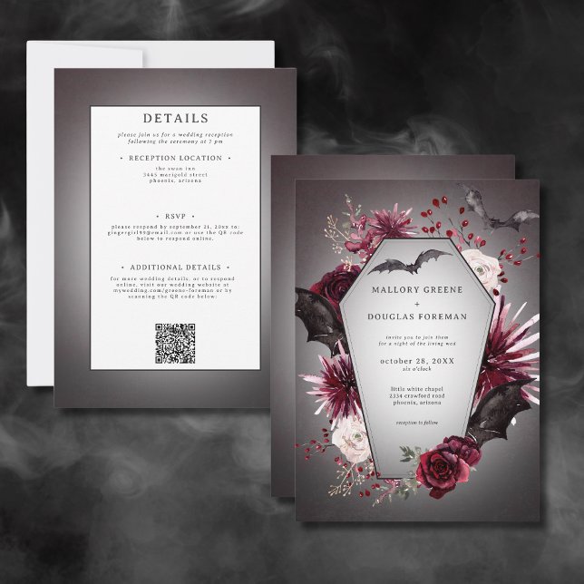Invitation Rustique Gothique Noir Bourgogne Halloween Deux Cô (Rustic Gothic Black Burgundy Halloween All In One Invitation)