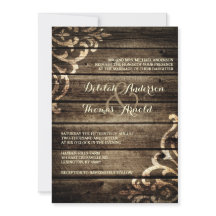 Rustique Grange Bois Damask Vintage Wedding Invita