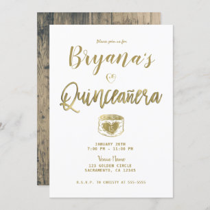 Invitation Rustique Grange Bois Or Blanc Chic Quinceañera 15