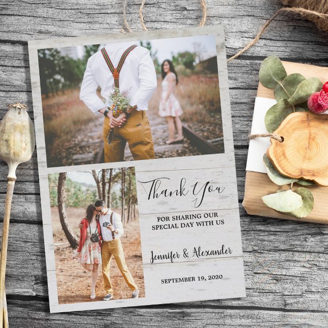 Invitation rustique grange de pays Merci photo mariage (Rustic country barn wood photo Thank You wedding card. You can add your own photos to personalize.)
