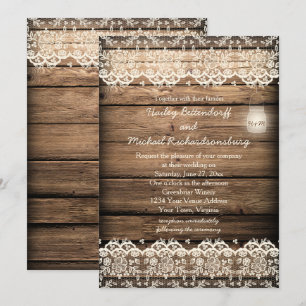 Invitation Rustique Grange Dentelle en bois Mason Jar Mariage