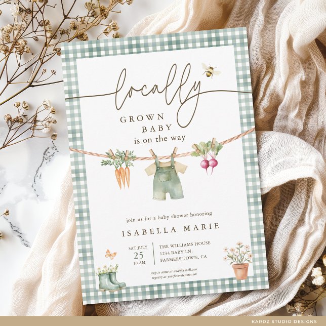 Invitation Rustique Grossesse de Bébé de Douche Localement Cu (The front of the shower invitation is shown at a 5x7-inch size. Choose paper, + corner style.)