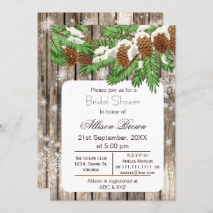 Invitation Rustique hiver cônes de pin sylvestre Douche nupti