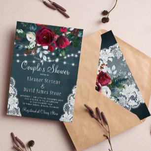 Invitation Rustique hiver élégant couple floral douche