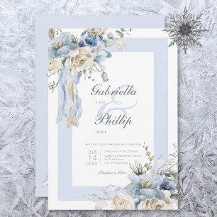 Invitation Rustique hiver Frosty Bleu & Blanc Floral Mariage