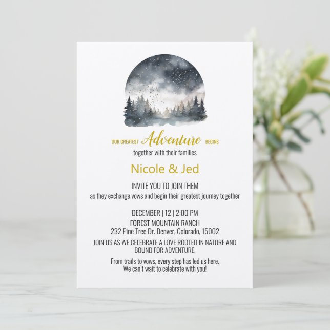 Invitation Rustique hiver Kraft Pine Trees Mariage extérieur (Debout devant)