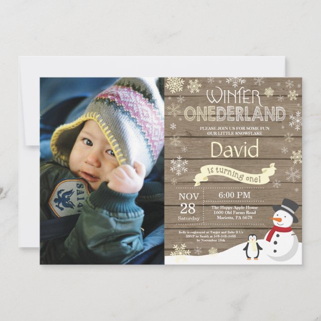 Invitation Rustique hiver Onederland 1er anniversaire Invitat (Devant)