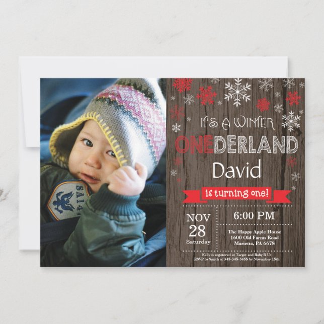 Invitation Rustique hiver Onederland 1er anniversaire Invitat (Devant)