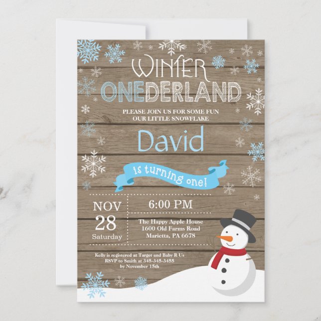 Invitation Rustique hiver Onederland 1er anniversaire Invitat (Devant)