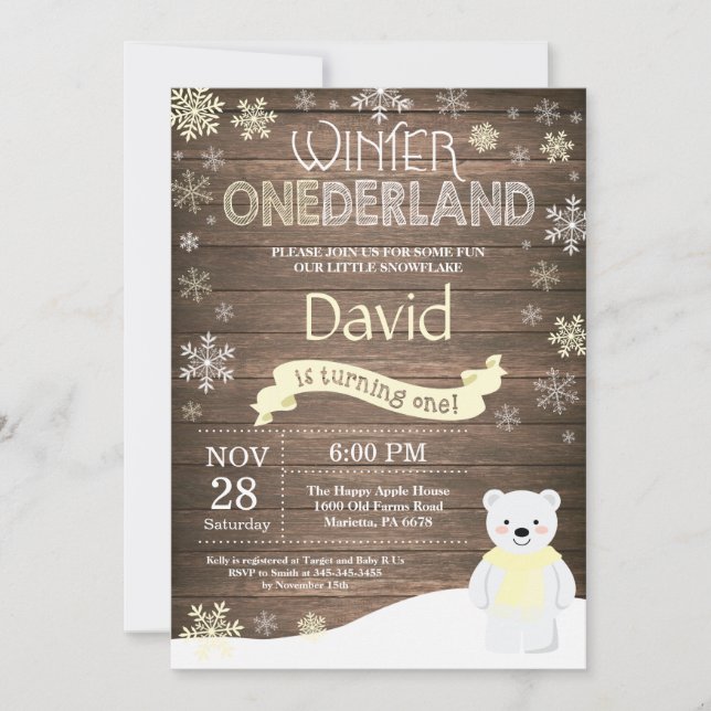 Invitation Rustique hiver Onederland 1er anniversaire Invitat (Devant)